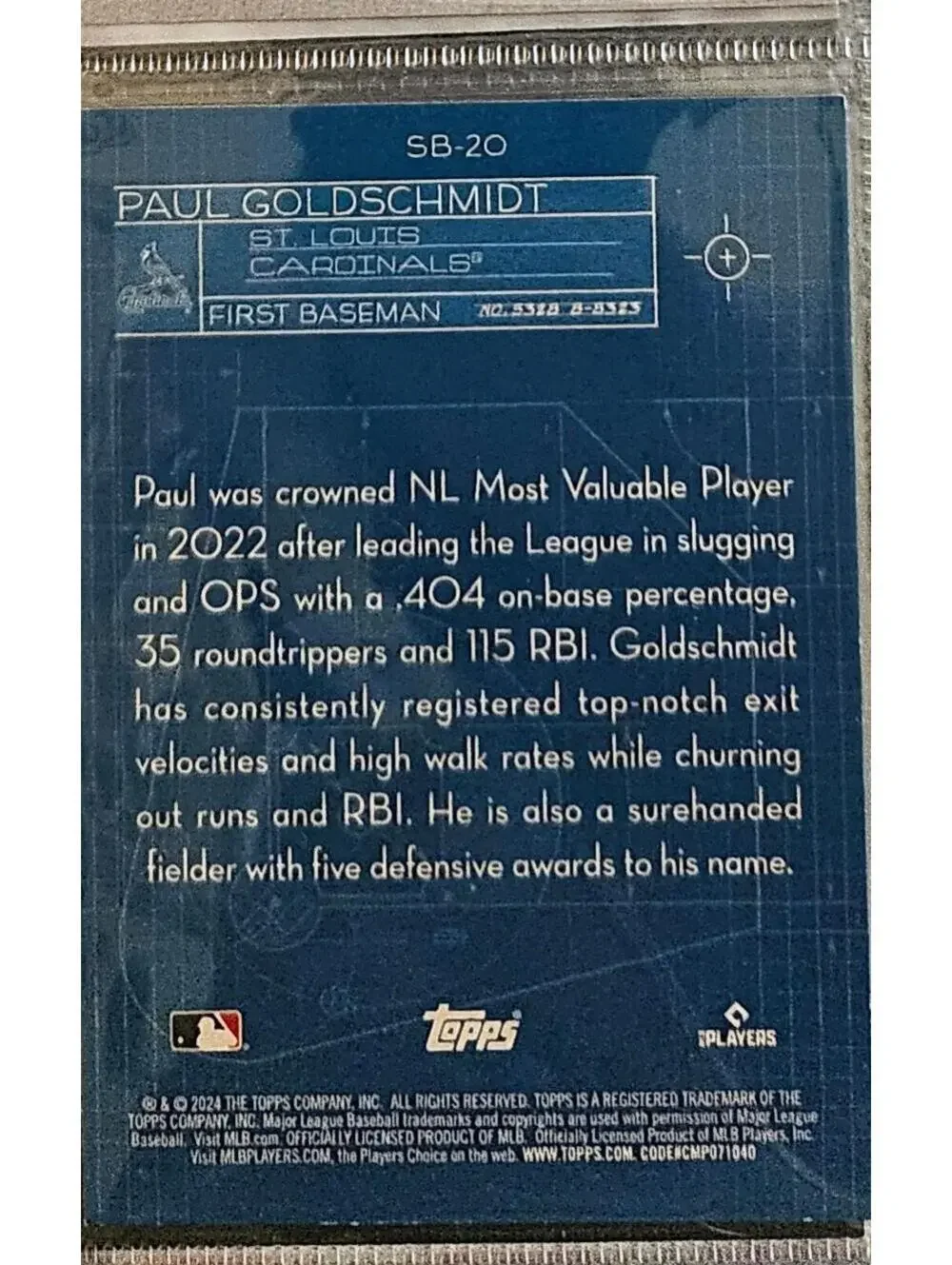 2024 Topps Superstar Blueprint Insert #SB-20 Paul Goldschmidt Cardinals - Picture 2 of 2